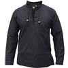 Gheri Camicia da uomo con scollo a V in cotone di canapa, Nero, tinta unita, XXL