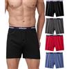 wirarpa Boxer Uomo Comodi e Classici in Cotone 100%， Largo con Bottoniera - Confezione da 4 Pezzi