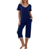 PrinStory Pigiama da donna con maglia a maniche corte e pantaloni lunghi