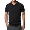PODOLIXIA Polo da uomo a maniche corte con colletto polo in tinta unita, slim fit, estiva, elegante polo da uomo, a maglia, per lavoro, tempo libero, ufficio, estivo, scollo a V, Nero , XL