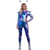 Generico Costume da Alieno in Metallo Vestito Mini di Donna Argento Abito da Ragazza Spaziale Abito Festa Tuta con Cerchietto Alieno Costume per Feste di Cosplay Carneval (4-Blue, S)