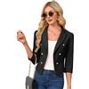 MODIURBAN Blazer corto da donna, maniche a 3/4, colletto a risvolto, cardigan business bolero aperto frontale (confezione multipla), Nero , L