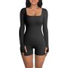 RPAEOY Tutina Donna Manica Lunga Scollo Quadrato Aderente Tuta Yoga Jumpsuit Sportivo Tuta Intera Sexy Pantaloncini Fitness Rompers One Piece Palestra Bodysuit (Nero,L)