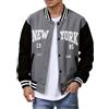 Celanisai Giacca da baseball da uomo college Sweat Jakce con ricamo New York, giacca bomber da uomo, slim fit, giacca da pilota, casual, alla moda, stile retrò, streetwear, O grigio scuro, XL