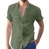 OBiQuzz Camicia in lino, da uomo, a maniche corte, da spiaggia, colore verde, per il tempo libero, da uomo, casual, estiva, leggera, per autunno e inverno, da uomo, a maniche lunghe, vestibilità normale, per