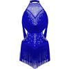 inhzoy Abito da Pattinaggio Artistico Bambina Vestito da Ballo Latino Tango con Nappe Frange Body Ginnastica Artistica Balletto Leotards Costume da Danza Samba Salsa Blu 13-14 Anni