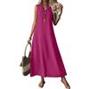 Generico Abito Lungo Senza Maniche con Scollo a V, Abiti Estivi Casual, Lunghi e fluidi, per Le Vacanze al Mare (Rose Red,M)