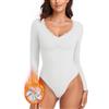 WOWENY Body termico, a maniche lunghe, elegante, in micro pile, da donna, con scollo a V, a maniche lunghe