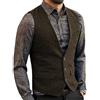 HSLS Gilet da uomo classico in tweed di lana Gilet casual panciotto a spina di pesce per smoking(S, Caff)