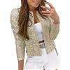 Shfebrinox Cardigan corto scintillante da donna con paillettes aperto sul davanti per feste bolero coprispalle da donna elegante glitter sera club notte giacca per matrimoni ospiti capispalla, Oro, S