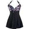 Sixyotie Costume da Bagno Tankini da Donna con Gonna Costumi da Bagno Un PezzoTaglie Forti Swim Dress (Pink Flower, EU 46-48(Tag 4XL))
