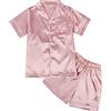 amropi Set di Pigiama da Donna in Raso di Seta a Maniche Corte con abbottonatura Set da Due Pezzi Rosa-2,2-3 Anni