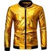WAZHAKU Blouson - Giacca da uomo con paillette, stile metallizzato, 70s, discoteca, festa di Natale, Varsity Jacket Zip-up Slim Fit Streetwear lucido da pilota, R Gold, L