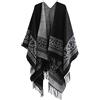 Superora Donna Poncho Scialle Mantello Invernale Geometria Stampa con Nappa