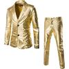 Generic S Business Suit Uomo Slim 3 Suit Business Wedding Giacca Gilet & Pantaloni Cappotto Auto Vest, gold, L