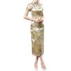 Generico Abito Tradizionale Cinese Qipao Donna Lungo con Ricami Eleganti e Design Autentico per Cerimonie e Occasioni Speciali in Stile Orientale Moderno (Gold, XL)