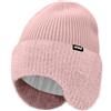 ATNKE Maglia Beanie Cappello con Paraorecchie per Uomo e Donna, Elasticizzato Spesso Caldo Pile Foderato Usato Tutti Giorni Inverno Morbido con Risvolto Lana Teschio Berretto Regali/Bean Paste Pink
