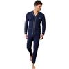 Galeone - Biancheria e Tessuti IIGranchio - Pigiama Uomo Aperto Davanti | Cotone 100% | Lungo - Scollo Serafino - Pigiama Uomo, Completo Notte | Cotone Morbido - Traspirante - Comfort Naturale Quotidiano | BLU L
