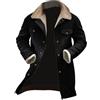 Generico Cappotto Lungo Uomo in Finta Pelle Scamosciata, Giacca Invernale con Colletto on Pelliccia, Giubbotto da Lavoro in Pile Elegante Trench Cardigan Vintage