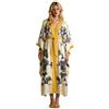 Generisch Vestaglia da donna lunga in raso, kimono con fiori, accappatoio in seta, accappatoio da damigella d'onore, thobe, comoda copertura, casual, cappotto estivo, loungewear, abiti kaftan, O giallo, S