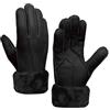MGGMOKAY Donna Guanti in pelle,Pecora Shearling Caldo invernali Guanti,Nero,S