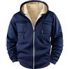 Generisch Felpa con cappuccio da uomo con cerniera intera, fodera in pile, calda, con tasche, ideale per l'inverno, Blu scuro, XXL