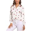 KETAFOUND Camicetta Donna Piccola Ciliegia Camicia A Maniche Lunghe Blusa Ampia Leggera con Scollo A V Casual Top, Stile Minimalista Adatto per L'Uso Quotidiano in Primavera, Autunno Inverno - Bianco