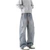 Celanisai Baggy Jeans da uomo con gamba larga, casual, vestibilità larga, pantaloni in denim, Hip Hop Denimpants Straight Leg Jeans vita elastica con coulisse per adolescenti e ragazzi streetwear, Z1 azzurro, M