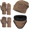 Maylisacc 4 Pezzi Berretto Invernale Sciarpa Snood Termica e Guanti Touchscreen Lavorati a Maglia e Guanti Senza Dita Accessori per la Stagione Fredda per Uomo Donna - Marrone