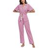 COLORFULLEAF 100% cotone, pigiama da donna, con bottoni, pigiama, set da 2 pezzi, a maniche corte, pantaloni lunghi