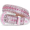 JasGood Cintura da donna in pelle con strass, cintura in pelle per jeans, C-rosa, 125 cm: Anzug für Hosengröße 96cm-110cm