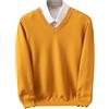 Generic Maglione da uomo con scollo a V in misto lana a maniche lunghe maglione lavorato a maglia da uomo leggero slim fit pullover maglione, Giallo, S