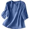 KHIRVWL Camicia da Donna in Lino Manica Corta Camicetta in Lino Cotone Elegante Blusa Maglietta Scollo a V Top con Bottoni Moda Casual T Shirt Tinta Unita Classico Larghi Traspirante per Spiaggia