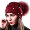 BLOMDE Berretto Donna Invernale Cappello da Donna Invernale Lavorato A Maglia con Berretto Morbido E Caldo per Sport all'Aria Aperta con Pompon in Vero Peluche,06