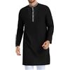 LVCBL Caftano Lino Thobe Uomo Casual Islamico Abbigliamento Uomo Retro Abaya Lounge Robes M-3XL, Nero , M