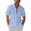 Glacspyg Camicia di Lino Uomo a Maglia Corta Lavoro Camicia da Tempo Libero Abbinato Business Vacanze Casual Estate Spiaggia con Tasca