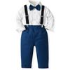 Acuryx Completini e Coordinati Gentiluomo Set per Bambino Ragazzo Battesimo Completo Camicia con Farfallino + Pantaloni con Bretelle 160cm