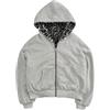 Generisch Felpa con cappuccio reversibile in pile con chiusura lampo, stampa leopardata, da donna, alla moda, casual, calda, grigio., M