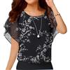 Neineiwu Camicia da donna elegante Batwing Camicetta a maniche corte tunica floreale collo rotondo camicetta, Foglie nere nere, M