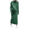 Generic Completo in maglia a due pezzi - Abiti invernali da donna lavorati a maglia casual dolcevita pullover top e gonna a matita lavorata a maglia invernale termico Streetwear Lounge Set tinta unita