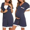 Uniexcosm Camicie da Notte Parto Cotone Camicia Notte Premaman con Scollo A V Manica Corta Aperto Anteriore Camicia da Notte Donne Gravidanza