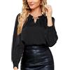 JASAMBAC - Camicetta in raso da donna, a maniche lunghe, con catena decorativa, camicette eleganti in raso, camicia elegante, camicetta da lavoro, camicetta in seta, outfit business per feste, Nero