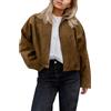 Mymyguoe Giacca Bomber da Donna in Pelle Scamosciata con Cerniera Stile Y2K Pilota Abbigliamento Elegante Trenchcoat Autunnale in Ecopelle Giacca da Mezzo Stagione Invernale, marrone, M