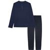 YAMAMAY - Pigiama Lungo Girocollo Uomo Blu Notte Tartan Cotone Maglia in Felpa garzata; Pantaloni in Flanella