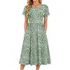 MOLERANI Abito Estivo da Donna Elegante Prendisole a Maniche Corte con Scollo Rotondo e Linea ad A Gonna Midi Casual con Elastico in Vita e Tasche Volantino Oliva S