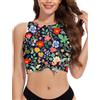 WOWENY Tankini Top da donna singolo, costume da bagno con coppe sexy, bikini push up crop top (solo tankini top, Giardino colorato, S