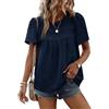 CMTOP Camicia Donna Estiva Manica Corta Elegante Girocollo Blusa Boho Pizzo Maglietta Casual Loose Tinta Unita Tunica Shirt Top (Blu Navy, L)