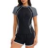 Generisch Rash Guard - Costume da bagno da donna, a maniche corte, protezione UV, ad asciugatura rapida, con reggiseno, costume da bagno intero, O grigio., S