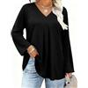 IECCP Camicetta da donna Plus Size 3/4 Lunga Scollo a V Top Locker Tunica Grandi Taglie Camicia Elegante Casual Top 2025, Nero , 4XL