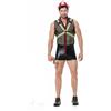 BIKETAFUWY Cosplay uomo pompiere tuta uomo gioco di ruolo travestimento Halloween Carnevale adulto costume 3 pezzi con gilet fluorescente riflettente + casco pompiere + vestito corpo sexy erotico, #01-Nero, M